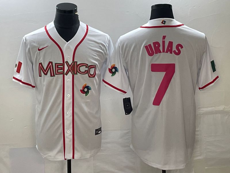 Men 2023 World Cub Mexico #7 Urias White pink Nike MLB Jersey15->more jerseys->MLB Jersey